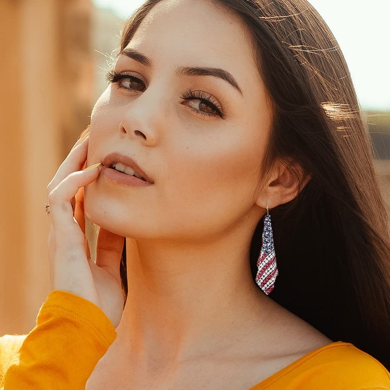 Madison Tyler Americana Collection USA Stars | Stripes Flag Chain Stud Earrings for Women - Image 3